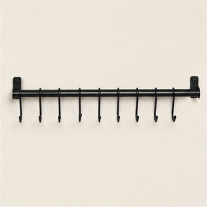 Matte Black Wall Mounted Kitchen Utensil Rail with S-<b>Hooks</b> Space-Saving Pan and Pot Hanger for Modern Kitchen Organization - Product Image 2