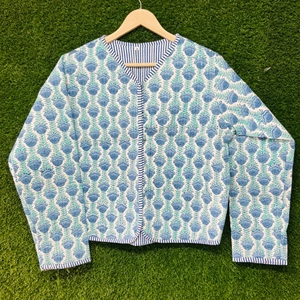 Handmade <b>Quilted</b> Cotton <b>Jacket</b> <b>Women</b> Block Print Floral Tie Front <b>Jacket</b> <b>Lightweight</b> Boho Casual Layering Coat Ethnic Outerwear - Product Image 3