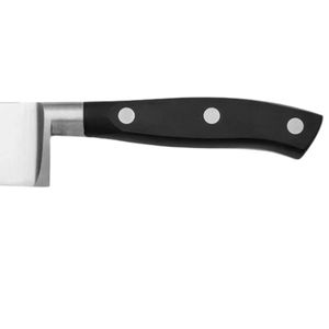Cuchillos Santoku con mango negro, hoja plateada hueca y agarre remachado para cortar verduras, rebanar carne y cocinar en la cocina - Product Image 4