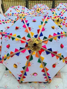 Designer Traditional Punjabi Entry Umbrella | <b>Decorative</b> Indian <b>Wedding</b> Parasol for Haldi & Mehendi | Multicolored Lace Chatri - Product Image 6