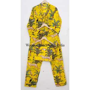 New Design Soft and Breathable Material Pure Cotton jungle Printed Designer Night Suits <b>Top</b> and Pajama Sets from India Wholesale - Product Image 6