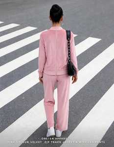 <b>Women's</b> Pink <b>Velour</b> Velvet 2 in 1 Lightweight Sports <b>Tracksuit</b> Set with Zip Track Jacket and Wide Leg Pants - Product Image 4
