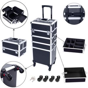 4 in 1 Aluminum Black <b>Makeup</b> Case and Tattoo <b>Box</b> for Cosmetics Storage - Product Image 2