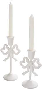 Juego de dos candelabros de hierro fundido blanco, elegantes soportes decorativos para velas cónicas, decoración elegante para mesa. - Product Image 3