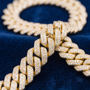 Chaîne cubaine en or massif 9K de 12 mm, sertie de diamants naturels taille brillant, 2 rangs de pierres, style Miami Iced VVS, prix de gros - Product Image 2