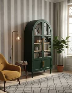 ตู้โชว์ดีไซน์โค้ง ไม้ยางพารา MDF วีเนียร์ไม้โอ๊ค เป็นมิตรกับสิ่งแวดล้อม บานประตูแบบชัตเตอร์ 4 ช่อง เฟอร์นิเจอร์บ้านสไตล์โมเดิร์น - Product Image 4