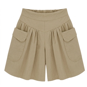 Shorts d'été femme M-6XL 2025 coupe trapèze couleur unie taille haute ample jambe large grande taille décontracté grandes poches haute qualité - Product Image 3