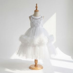 Wholesale Summer Luxury Princess Sleeveless Knee-Length <b>Ball</b> Gown Party Dress Sequin High-Low Hemline <b>Glitter</b> Waistband For Girl - Product Image 3
