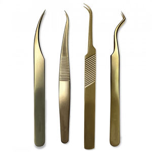 Herramientas de Belleza de Acero Inoxidable Duraderas con MOQ Bajo, Juego de Pinzas para Extensión de Pestañas de Alta Precisión y Calidad, Chapadas en Oro - Product Image 1