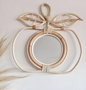 Apple Shaped Wall Hanging Wicker <b>Mirrors</b> Home Decor Modern Natural Rattan <b>Mirror</b> for Children Boys and Girls - Product Image 1