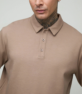 Polo à manches longues pour homme en coton Oxford respirant, style décontracté, logo imprimé par transfert thermique sur le devant - Product Image 2