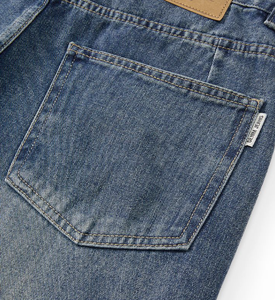 Pantalon long à jambes larges en denim ciré semi-élastique, taille personnalisée, style décontracté pour le printemps et l'automne - Product Image 6