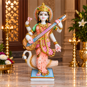 Estatua de Mármol de la Diosa Saraswati para Templo |   Murti de Saraswati en Mármol Blanco |   Ídolo de la Diosa Saraswati Hecho a Mano - Product Image 1