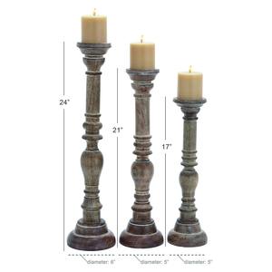 Nouveaux porte-bougies en bois de manguier faits à la main pour bougies piliers, lot de 3 grands chandeliers en bois de style farmhouse - Product Image 3