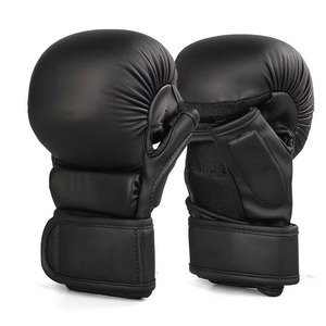 Guantes de Boxeo MMA Negros Premium, Rojos Metálicos, Profesionales, para Sparring, Entrenamiento, Palma Abierta, Cuero PU, Correa de Muñeca Ajustable - Product Image 5