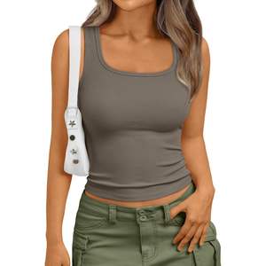 Moda 2025, camisetas sin mangas de verano para mujer, cuello cuadrado, acanalado, sin mangas, cultivo básico, transpirable, ajustado, ropa Y2K, talla Queen - Product Image 5