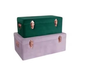 Coffret de rangement rectangulaire en velours gris clair style nordique, avec poignées en métal rose doré écologiques, pour vêtements - Product Image 3