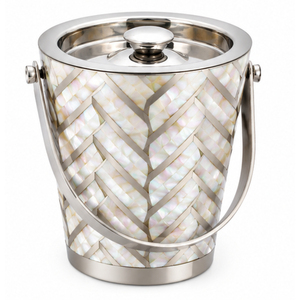 Cubo de Hielo de Nácar, Enfriador de Vino de Acero Inoxidable de Doble Pared con Tapa, Cubo de Bebidas Metálico con Incrustaciones de Nácar Hecho a Mano - Product Image 1