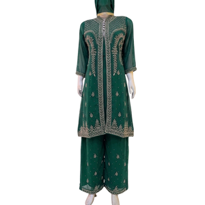 FAMUCAAS Woman Dress Set Teal Georgette Salwar/Plazo/Sharara Kameez With Hand Embroidery Indian Pakistani Ethnic Quick Dry All - Product Image 4