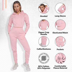 Conjunto Deportivo Negro para Mujer, Sudadera Corta con Capucha y Pantalones Jogger, Ropa Casual de Gimnasio para Invierno, con Talla Personalizada - Product Image 2