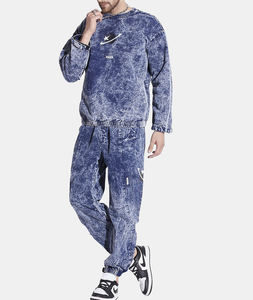 ชุดเซ็ตเสื้อฮู้ดพิมพ์ลายฟอกสีฟ้าพร้อมกางเกงจ็อกเกอร์ขายส่ง ชุดวอร์มโพลีเอสเตอร์แบบยูนิเซ็กซ์ กางเกงจ็อกเกอร์และเสื้อแจ็คเก็ตกันลมสีพื้น - Product Image 3