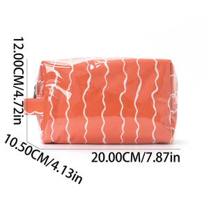 กระเป๋าเครื่องสำอางลายทาง PVC ทันสมัย ขนาดกลาง ปิดซิป กันน้ำ หูหิ้วนุ่ม ลายสีแดงส้ม สำหรับจัดระเบียบเครื่องสำอาง - Product Image 3