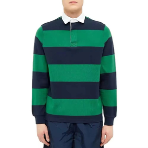 เสื้อรักบี้ลายทางสั้น ผ้าโพลีเอสเตอร์ 100% หนานุ่ม พิมพ์โลโก้ตามสั่ง ระบายอากาศได้ดี ซับเหงื่อ สีเขียวกรมท่าตัดกัน - Product Image 5