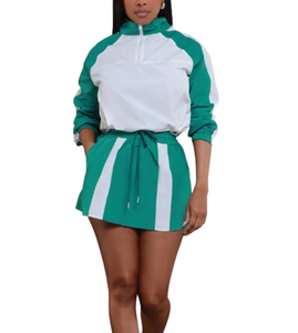 Ensemble court 2 pièces pour femme, coupe-vent imperméable en tissu à mémoire de forme, avec logo personnalisé, collection été, prix raisonnable - Product Image 1