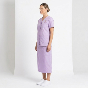 Women's <b>Doctor</b> Scrub Skirt Suit <b>Set</b> V Neck Short Sleeve Knitted Breathable Comfortable Customized Hospital Uniform - Product Image 3