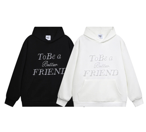 Sweat-shirt à capuche brodé « To Be A Better Friend », coupe ample, décontracté, unisexe, en polaire blanche, pour l'automne - Product Image 4