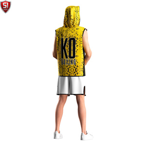Wholesale Sleeveless <b>Hooded</b> Boxing <b>Robe</b> for Men Gym Training MMA Muscle Fit XL Custom Logo Sportswear Polyester Cotton - Product Image 4