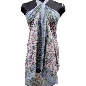 Natural Cotton Block Printed Fabric Sarong With Stitch Hem <b>Beach</b> Bathing <b>Wrap</b> Skirt Pareo Lounge Swimsuit Body Coverup Scarves - Product Image 2