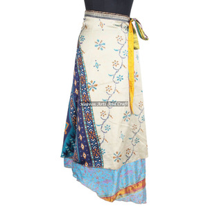 New Latest Design Women Asymmetrical Long <b>Skirt</b> Women Wear Vintage Silk Sari Long Length <b>Wrap</b> <b>Around</b> <b>Skirt</b> 2 Layer Reversible - Product Image 4