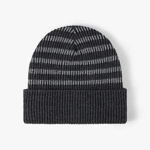 Bonnet unisexe en acrylique 100% tricoté, style décontracté, avec revers, pour adulte, tailles 56-58 cm, gris, marron, noir - Product Image 2