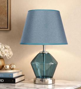 Lámpara de Mesa Moderna de Vidrio Azul con Pantalla de Tela, E27 LED, Luz Cálida para Decoración de Dormitorio - Product Image 1