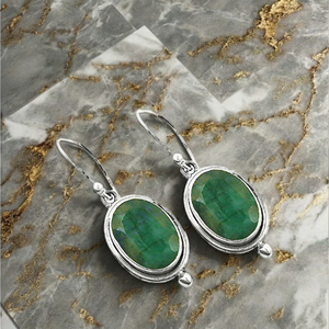 18K Gold Plated <b>Sterling</b> <b>Silver</b> Emerald Drop Earrings Women Hypoallergenic Daily Wear Special Events Jewelry - Product Image 3