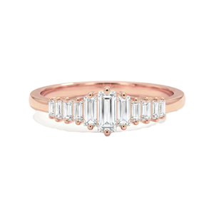 Anillo de compromiso minimalista de oro macizo de 9K, 10K, 14K, 18K con diamantes de laboratorio talla baguette engastados en punta, ideal para promesa nupcial. - Product Image 2