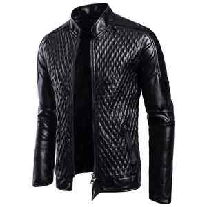 <b>Men</b> Rugged Leather <b>Jacket</b> Stand Collar Casual Zip Front Breathable Quick Dry Durable Comfortable Outdoor Regular Fit Outerwear - Product Image 1