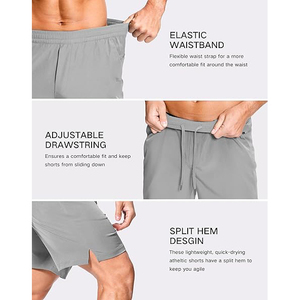 Pantalones Cortos Deportivos para Hombre, Grises, de Secado Rápido, con Paneles Laterales Ventilados y Entrepierna Reforzada para Movilidad, con Cintura Elástica - Product Image 4