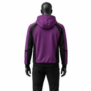 Sweat à capuche de sport personnalisé pour homme, violet et noir, avec empiècements en maille, pull-over athlétique pour la gym, vêtement d'entraînement, vente en gros, streetwear, haut - Product Image 2