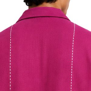 Chemise décontractée d'été pour homme à col cubain, manches courtes, broderie blanche, en coton et lin, boutonnée, style plage, couleur magenta - Product Image 6
