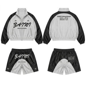 <b>Women</b> Casual Winter Hooded Full Sleeve Sports <b>Top</b> 2-Piece <b>Shorts</b> <b>Set</b> Premium Quick Dry 300g Polyester Taslon Contrast Panel OEM - Product Image 1