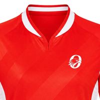 Jersey Rugby Wanita Merah Bermotif Sublimasi Lengan Pendek Atasan Olahraga Pakaian Tim Seragam Atletik Kaos Latihan Kompetisi Luar Ruangan