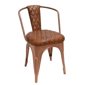 Hot Sale 2024 Trendy Design Modern Style Genuine Leather Seat with Metal Iron Frame Dining Chair for Home, Hotel and Restaurant