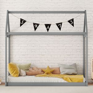 Letto a casetta in legno grigio per bambini, misura Twin - Product Image 3