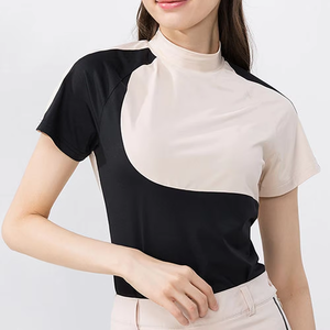 Haut à col roulé à manches courtes pour femme, style sportif, respirant, en tricot, spandex et polyester - Product Image 2