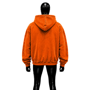 Sweat-shirt à capuche oversize délavé style urbain orange avec détails en strass et finition délavée, style décontracté, en molleton French Terry - Product Image 2