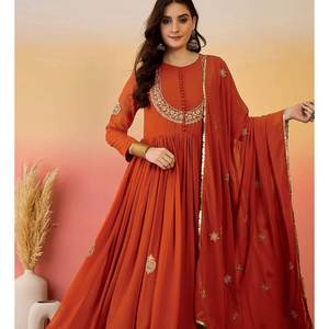 Vestido de Fiesta Moderno y Elegante con Dupatta, Conjunto de Pantalón, Traje de Boda Étnico Indio para Mujer, Estilo Faux Gorgette - Product Image 1