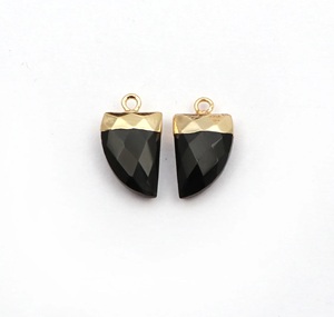 Black Onyx Gemstone Shark Teeth <b>Charm</b> Pendant Bezel Setting Rhodium & Gold Plated Sterling <b>Silver</b> Classic Party Jewelry - Product Image 1