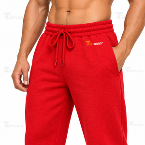 Pantalon de jogging décontracté pour homme Tiierwear en coton rouge avec taille élastique, cordon de serrage et poches, respirant - Product Image 5